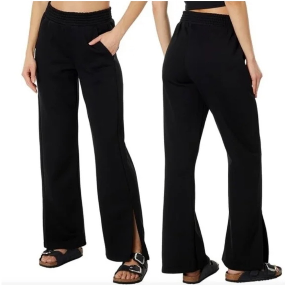 Pact | Women’s Black Courtside Wide Leg Pants Organic Cotton Blend Size Large